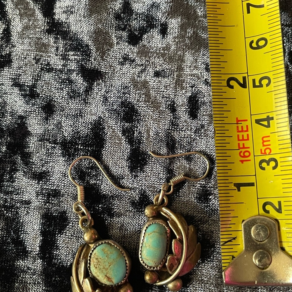 Native old pawn feather turquoise earrings - Picture 5 of 6